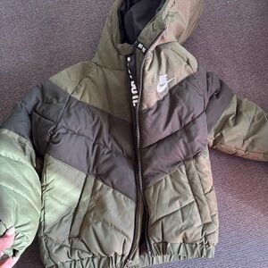 Nike Kids Olive and Dark Gray Puffer Jacket
